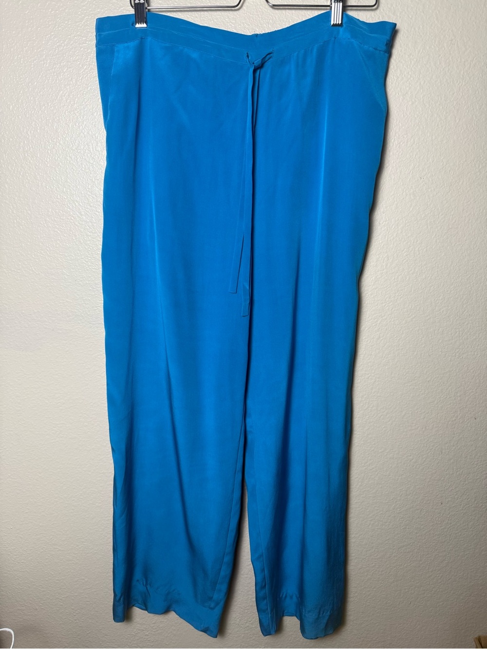 Morgan Taylor 100% Silk Turquoise Blue Wide-Leg Drawstring Pants